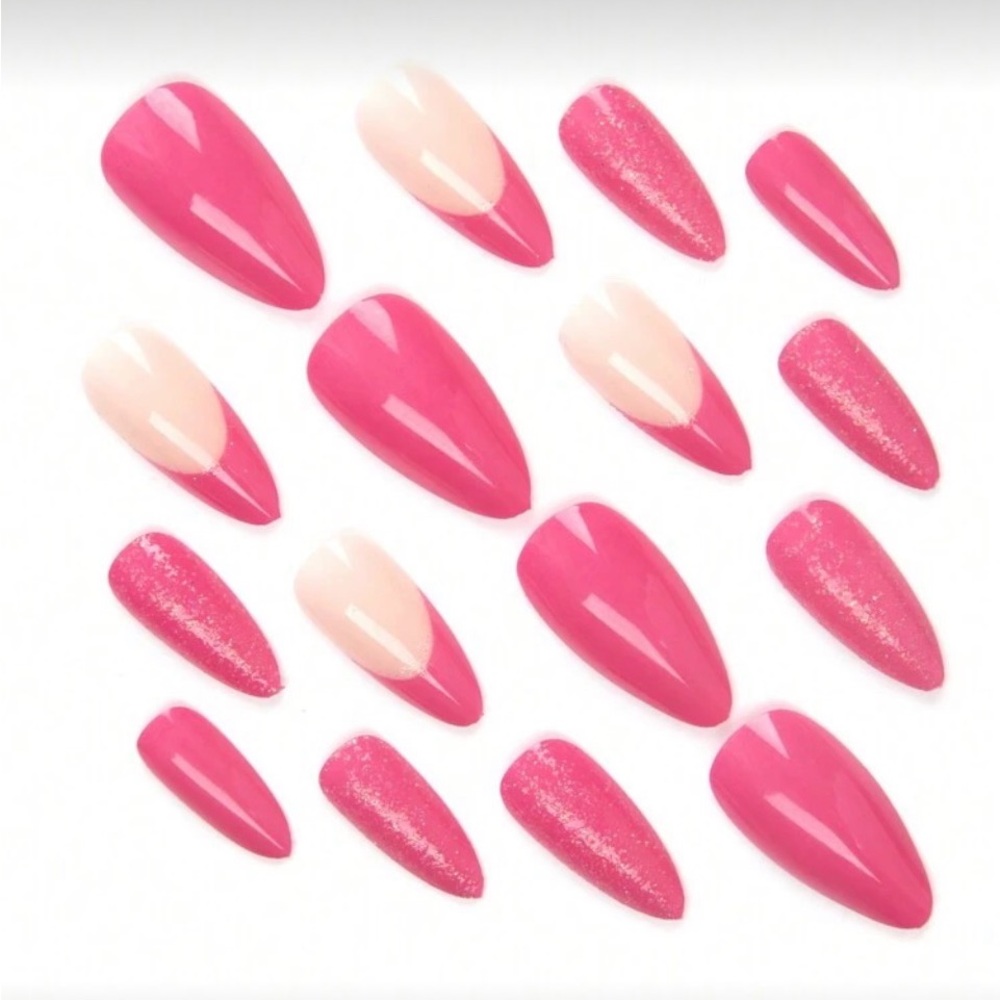 Pink Fuchsia Long Almond Nail Kit | Press-On Nails | French Tips | New